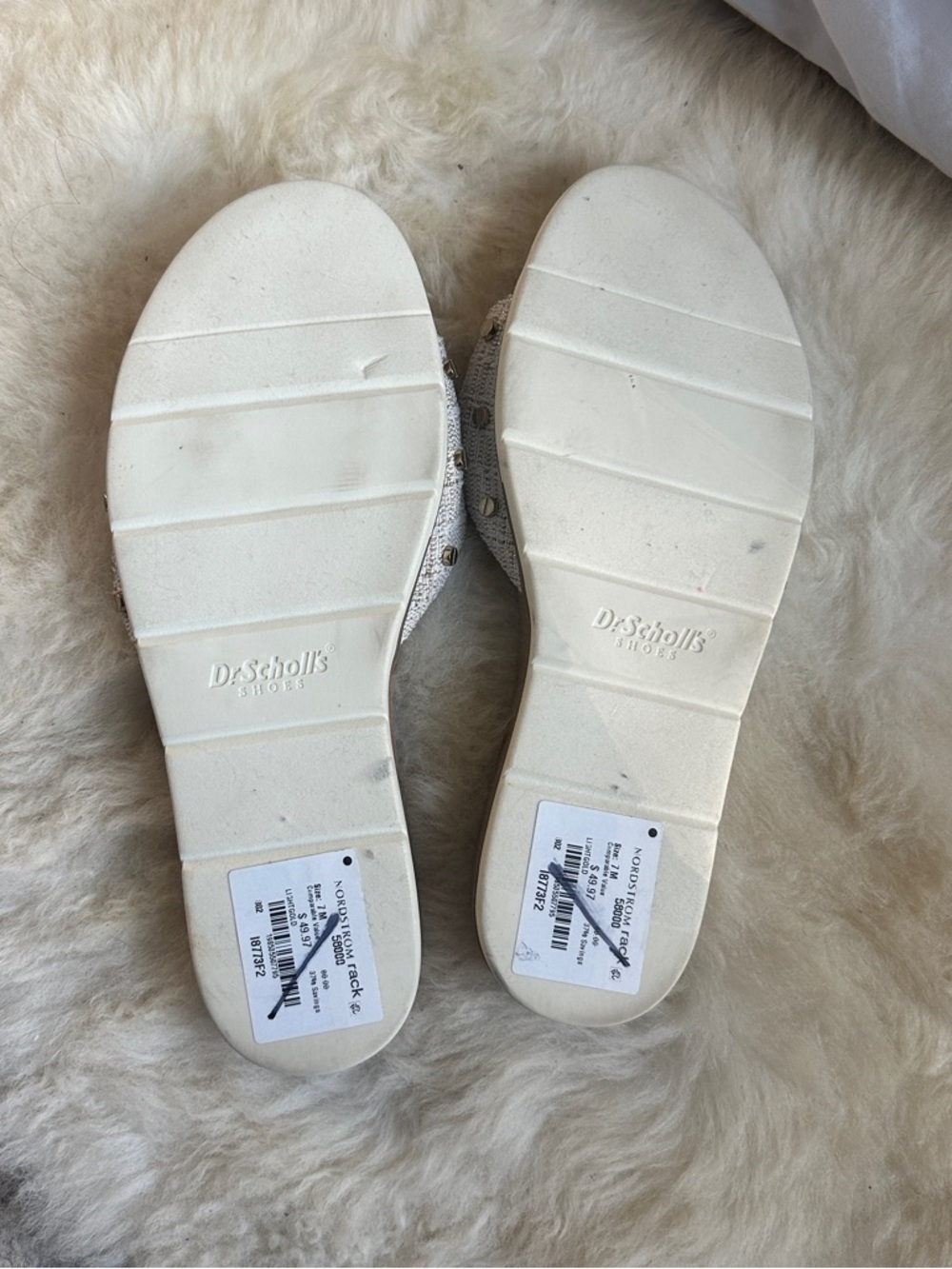 Dr. Scholl’s Nice Iconic Slide Sandals Cream Woven Strap Buckle Comfort Mule - Picture 8 of 11